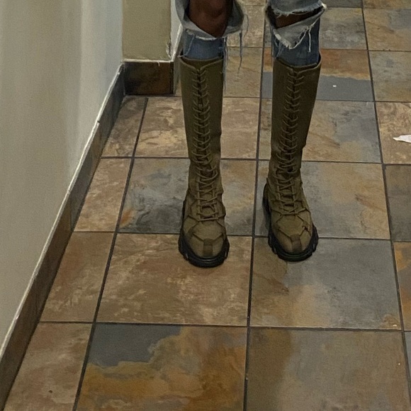 chunky canvas lace up platform boots - Picture 3 of 5